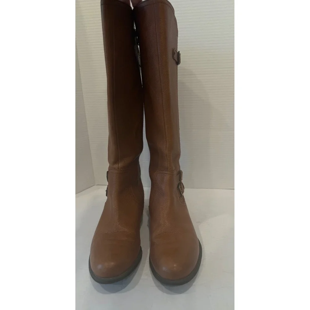 Naturalizer Cognac Brown Leather Buckle Tall Knee High Wide Calf Riding Boots 10